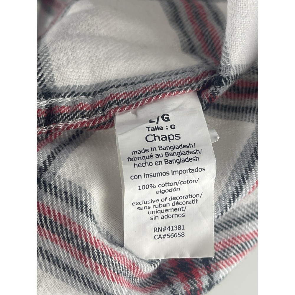 Chaps Shirt Men's Size L White And Red 100% Cotton Long Sleeve Button Up Plaid - Picture 6 of 7